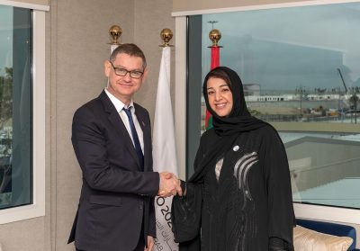 Cyrille Vigneron, President and CEO of Cartier International, with HE Reem Al Hashimy, UAE Minister of State for International Cooperation and Director General of Expo 2020 Dubai Bureau